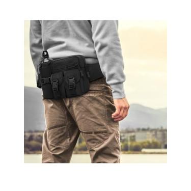 Imagem de Pochete tática com suporte para garrafa de água, bolsa de cintura leve para homens e mulheres, cinto ajustável para corrida, caminhada, esportes ao ar livre (preto)