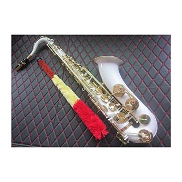 Imagem de Saxofone tenor chave de ouro branco instrumento musical Bb tocando saxofone tenor profissional com estojo bocal saxofone estudante