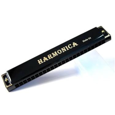 Imagem de Gaita profissional profissional 24 furos piano de metal adequado para iniciantes com estojo de piano (preto)