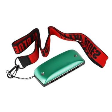 Imagem de Gaita profissional 7 furos A F Bb C D G Key Blues Harmonica liga de magnésio de alumínio com alça de pescoço (chave D verde)