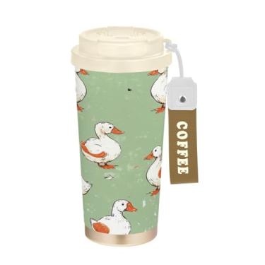 Imagem de Blueangle Caneca de café com isolamento térmico Cute Ducks - copo de aço inoxidável à prova de vazamento e derramamento para acampamento e ar livre, garrafa de água reutilizável de 500 ml com tampa