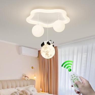 Imagem de Luminária de teto infantil com desenho de panda, LED, metal branco, lustre de 3 bolas, dimerizável, iluminação simples, ideal para quarto de bebê, closet, cozinha e quarto (Estilo B)