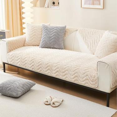 Imagem de HGTRH Capas de sofá para sofá secional antiderrapantes, capas de sofá para sofá de 3 assentos, capa de sofá de tecido de cordeiro macio, secional, em forma de L, decorativas, laváveis, bege, 110 x 110