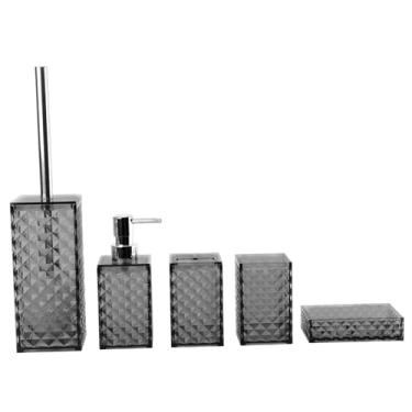 Imagem de MotiveTech Conjunto de 5 peças de acessórios para banheiro: porta-escova de dentes, copo para enxaguante bucal, presente, suprimentos para banheiro, fácil de, Cinza