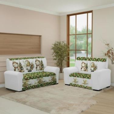 Imagem de Capa de Sofá 3 e 2 Lugares Coladinha Natal Estampada Exclusiva Proteçã