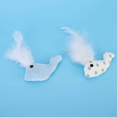Imagem de VBESTLIFE Gato Teaser Brinquedos Macios Animais de Pelúcia Peixe Com Pena Brinquedo Interativo Conjunto para Gato de Estimação Exercício Engraçado Verde Azul