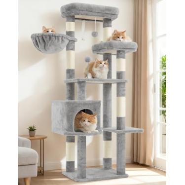 Imagem de Gitelsnour Árvore de gato para gatos internos, torre de gato de 140 cm com 7 postes de arranhar de sisal, condomínio para gatos de vários níveis com bola peluda de plataforma grande, caverna de gatos