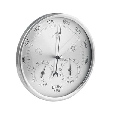 Imagem de IEUDNS Barômetro e Higrômetro 3 em 1 para Medição de Temperatura Interna e Externa, Termômetro de Parede Estação Meteorológica Tradicional, Prata