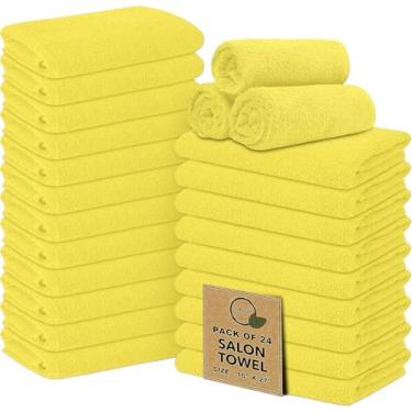 Imagem de Softolle Toalhas de salão – Pacote com 24 (40,6 cm x 68,5 cm) 100% algodão fiado – Toalhas de mão ultra macias e altamente absorventes – a granel para spa, academia e salão de beleza (amarelo)