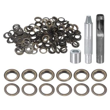 Imagem de HARFINGTON Kit de ferramentas de ilhós, 100 peças, conjunto de ilhós de cobre de 12 mm com furador oco, ferramentas de fixação de ilhós para roupas cinto de tecido de couro, bronze