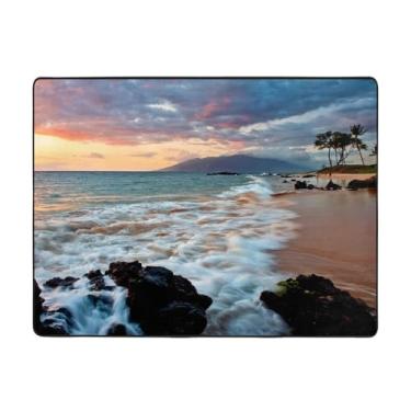 Imagem de ZERAOKE Beach Hawaii Sunset Clouds Tapete de área 48 x 63 polegadas, lavável na máquina com suporte antiderrapante, tapetes macios para sala de estar, quarto, entrada, quarto de crianças, decoração de