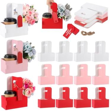 Imagem de MotiMind Pacote com 50 porta-copos de 2 xícaras com alça porta-copos de papelão Kraft portátil para Dia dos Namorados Dia das Mães Dia dos Professores para bebidas quentes e frias Caddy de café com