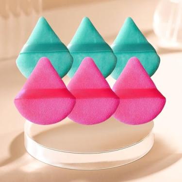 Imagem de Conjunto de 6 peças de pó de triângulo macio, puffs de pó para rosto, esponjas de maquiagem para base, adequado para ferramentas de maquiagem cosmética líquida e creme (vermelho-rosa + verde)