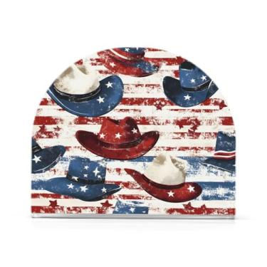 Imagem de xigua Porta-guardanapos de acrílico, bandeira americana estilo cowboy chapéu porta-guardanapos para mesas cozinha restaurante decoração de casa, suporte decorativo moderno para guardanapos de coquetel