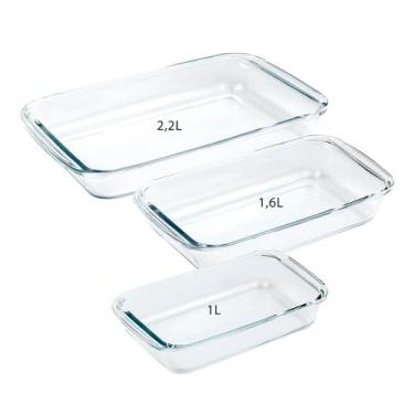 Imagem de Kit com 3 Travessas de Vidro Retangulares para Servir (1L+1,6L+2,2L)