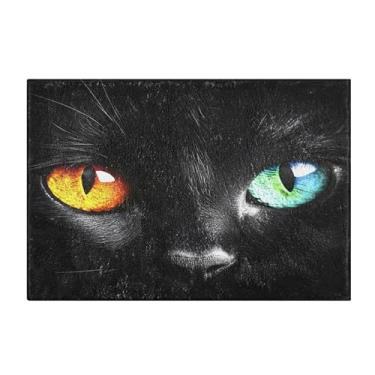 Imagem de Burbuja Tapete de banho preto com olhos de gato, tapete de banheiro absorvente extra macio com suporte antiderrapante para banheiro, banheira e chuveiro, 40 x 61 cm