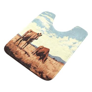 Imagem de Burbuja Tapete de banheiro Highland Cow, tapete de banho absorvente de pelúcia macio, base antiderrapante para piso de banheiro, oval em forma de U