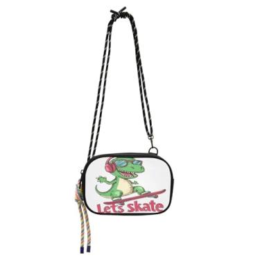 Imagem de STAYTOP Dinossauros jogando skate pequena bolsa transversal bolsa celular carteira para mulheres e homens, mini bolsa de viagem - dinossauros jogando skate