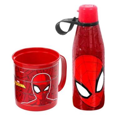 Imagem de Kit Xícara Spider-Man + Garrafa Abre Fácil Homem Aranha Plasútil
