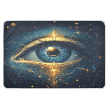 Imagem de STAYTOP Um tapete de cama à prova d'água com olho dourado azul cintilante, 86 x 132 cm, almofadas de cama reutilizáveis, almofadas de cama para incontinência para adultos, crianças ou animais de