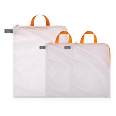 Imagem de Kimmama Sacos de lavagem de malha de lavanderia, sacos de lingerie para lavar roupas delicadas, sacos de roupa de malha para máquina de lavar, rede branca, zíper laranja, 1L e 2M