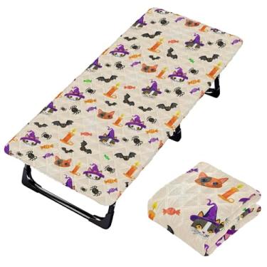 Imagem de Burbuja Lençol de berço com rosto de gato de Halloween para crianças, lençol acolchoado portátil com elástico para meninas e meninos, lavável na máquina, 63,5 x 127 cm