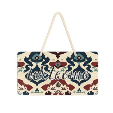 Imagem de Burbuja Placa de boas-vindas com padrão tradicional para porta da frente, placa de boas-vindas de PVC para decoração de férias, 15 x 28 cm