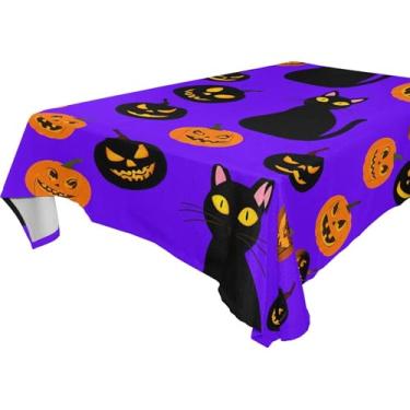 Imagem de Burbuja Toalha de mesa Cats Pumpkins, toalha de mesa retangular, anti-rugas, grossa para decoração de jantar, cozinha, festa, 152 x 304 cm