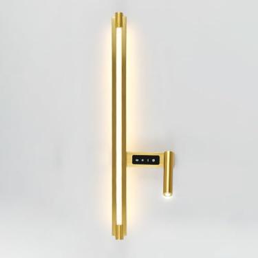 Imagem de Arandela de parede linear ultrafina em metal, luminária de parede LED dimerizável de 12 W com interruptor de toque, ajustável para leitura ao lado da cama, luminárias de parede para quarto e