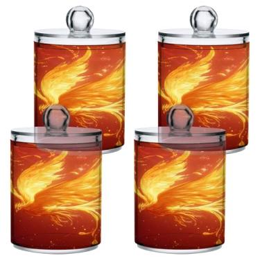Imagem de STAYTOP 4 frascos de boticário Fire Phoenix Qtip Dispensador de boticário com etiquetas - Recipiente de armazenamento Qtip de plástico transparente para bola de algodão, cotonete, grão de café