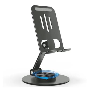 Imagem de HZZADZXW Suporte de celular de metal para mesa, suporte de telefone de mesa ajustável com rotação de 360° e suporte dobrável para celular, compatível com iPhone 17 16 Pro Max e todos os smartphones