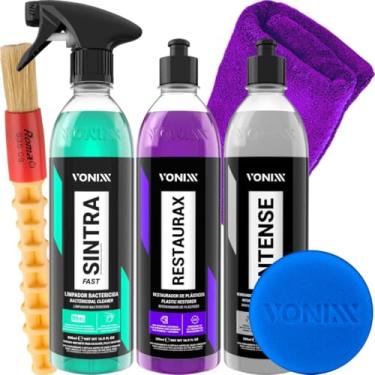 Imagem de Kit Sintra Fast Limpador Bactericida para Plásticos 500ml+ Restaurax Renovador 500 ml+ Intense Parte Interna 500ml Vonixx