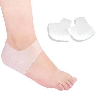 Imagem de 1 par de meias de gel hidratantes de silicone antirachaduras, capas de calcanhar respiráveis para saltos secos e rachados, mangas unissex para pés, brancas