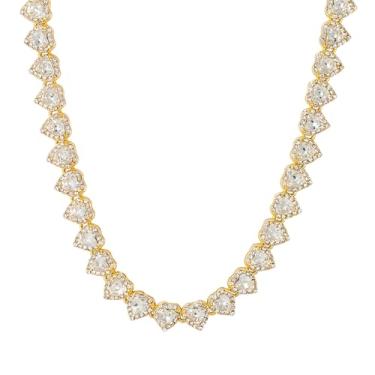 Imagem de Luxuosas correntes de coração femininas geladas de 10 mm - joias elegantes com diamantes simulados e zircônia cúbica em liga durável - em acabamento em tom de ouro 14k ou prata - combinação de