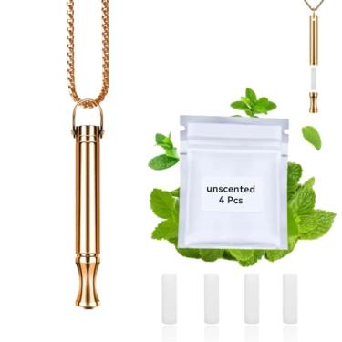 Imagem de LAMKHOO Colar de respiração para parar de fumar e vaporizar – difusor de óleo essencial recarregável, colar fidget para alívio da ansiedade, inalador sem fumaça com 3 cápsulas de algodão