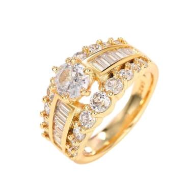 Imagem de Anéis de noivado de zircônia cúbica branca banhada a ouro, alianças de compromisso, festas noturnas, presentes de dia dos namorados, alianças de eternidade para mulheres, 8, Cobre, Sem pedra preciosa