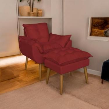 Imagem de Kit Poltrona Amamentação com Puff Pés Palito - Conforto e Modernidade para Sala e Quarto (Vermelho)