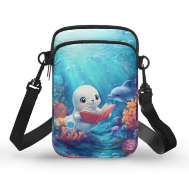 Imagem de CLOHOMIN Bolsa transversal para celular, mini bolsa tiracolo feminina e masculina com bolsos com zíper, Golfinho baleia