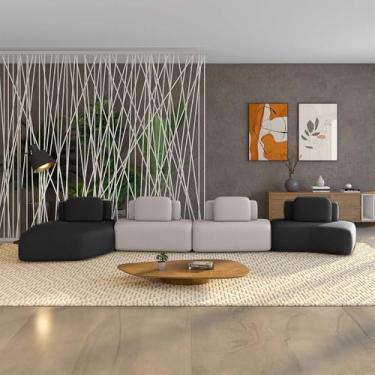 Imagem de Sofá Ilha Sala de Estar Dakota 4 Módulos 626cm Encostos Almofadas Soltas Veludo Preto/Rosê G33 - Gran Belo