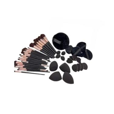 Imagem de Conjuntos De PincéIs Kit Escova De Maquiagem Ferramentas De Maquiagem E AcessóRios FáCil De Usar PráTico Para Transportar(PRETO 47 UNIDADES)