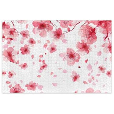Imagem de Quebra-cabeça flor cereja rosa branco 1000 peças adultos elefante branco presentes engraçados natureza quebra-cabeça arte brinquedo pintura