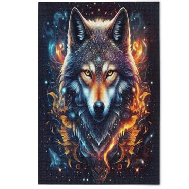 Imagem de Quebra-cabeça azul lobo legal, 1000 peças para adultos, família, presentes de elefante branco, presentes criativos divertidos para adultos, pintura de arte animal, 1000 peças, 75 x 50 cm