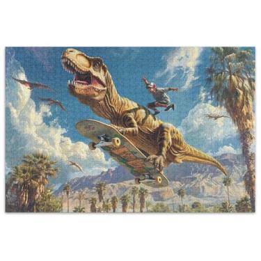 Imagem de Parque de skate de dinossauro 1000 peças quebra-cabeças para adultos jogos de quebra-cabeça engraçados presentes Prime Puzzles desenhos animados animais
