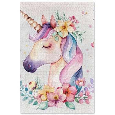Imagem de Quebra-cabeça adulto com flores de unicórnio em aquarela 500 peças, presentes para amantes de quebra-cabeças, quebra-cabeças divertidos para adultos, paisagem floral