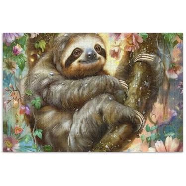 Imagem de Quebra-cabeça floral com flores de preguiça 500 peças para adultos, presentes de elefante branco, quebra-cabeças engraçados para a família, decoração de casa, arte