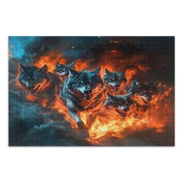 Imagem de Quebra-cabeças Wolves Fire Difficult para adultos com letras nas costas, 1000 peças