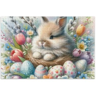 Imagem de Quebra-cabeça floral primavera coelho fofo personalizado adulto 500 peças de arte impressão animal divertido brinquedo adulto amigos família jogos presentes, 51 x 35 centímetros