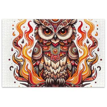 Imagem de Quebra-cabeça Boho Owl on Fire com 500 peças para adultos, jogos engraçados, presentes grandes, arte de flores
