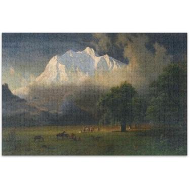 Imagem de Quebra-cabeça personalizado Bierstadt Albert Mount Adams paisagem adulto 500 peças paisagem arte difícil quebra-cabeças jogos tecnologia presentes, 50,5 x 14,9 polegadas