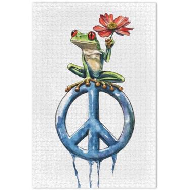 Imagem de Quebra-cabeça adulto com sapo fofo amor paz 500 peças engraçado paisagem animal floral arte, 50 x 35 centímetros